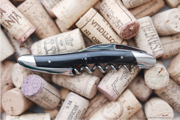 Forge De Laguiole Sommelier corkscrew with Dark Horn and High polish finish.