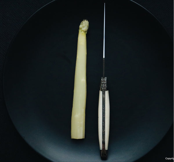 Forge De Laguiole knives with Bone handle, 2 stainless steel bolsters and High Polished Stainless Steel Blade