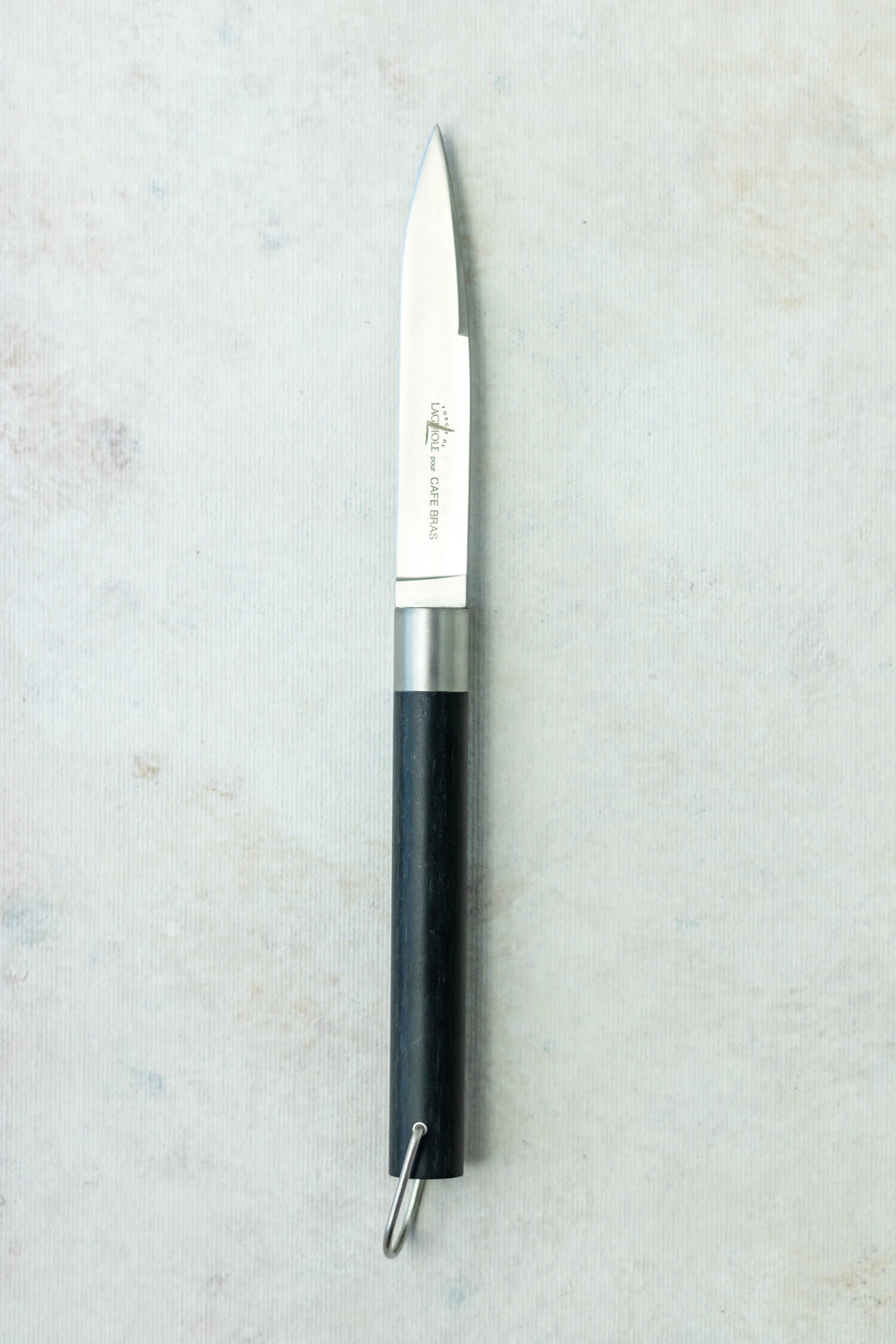 « Café Bras » steak knife designed by Michel Bras, black composite plant fibber handle, 22 cm total length, matt finish
