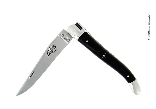Forge De Laguiole foldekniv, 11 cm, håndtag med mørk hornspids, skinnende finish
