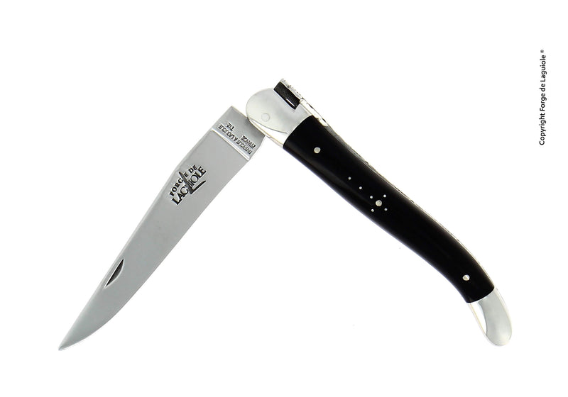 Forge De Laguiole foldekniv, 11 cm, håndtag med mørk hornspids, skinnende finish
