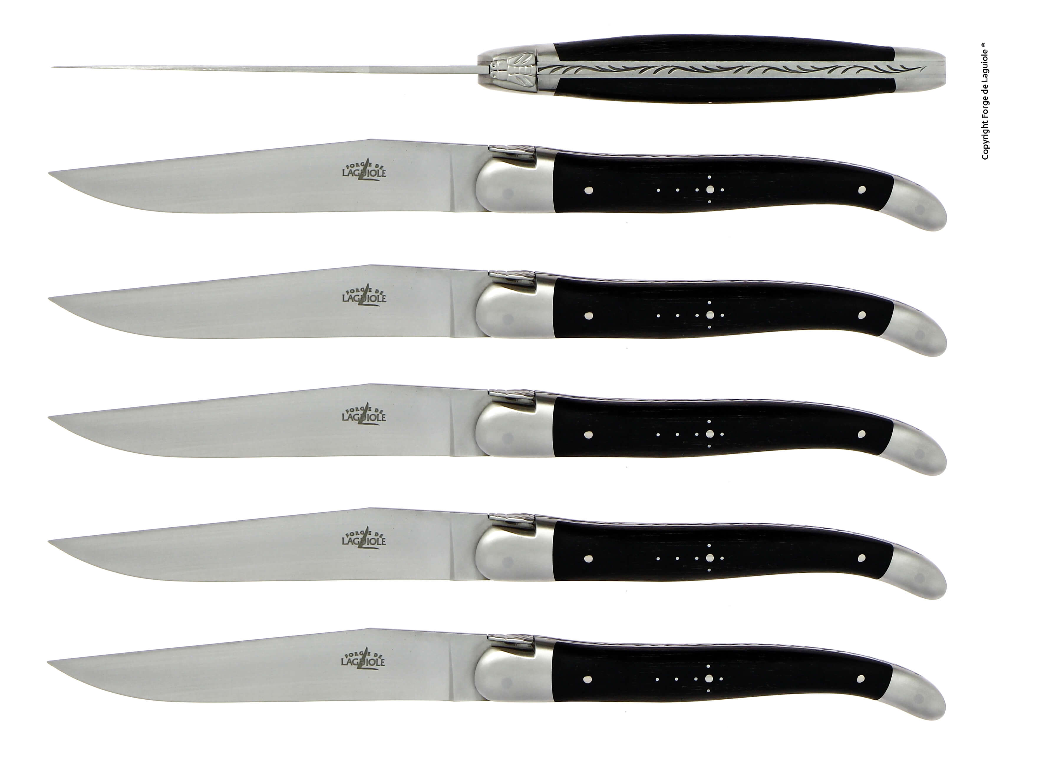 Forge De Laguiole knives with Ebony handle and Stainless Steel Satin Finish