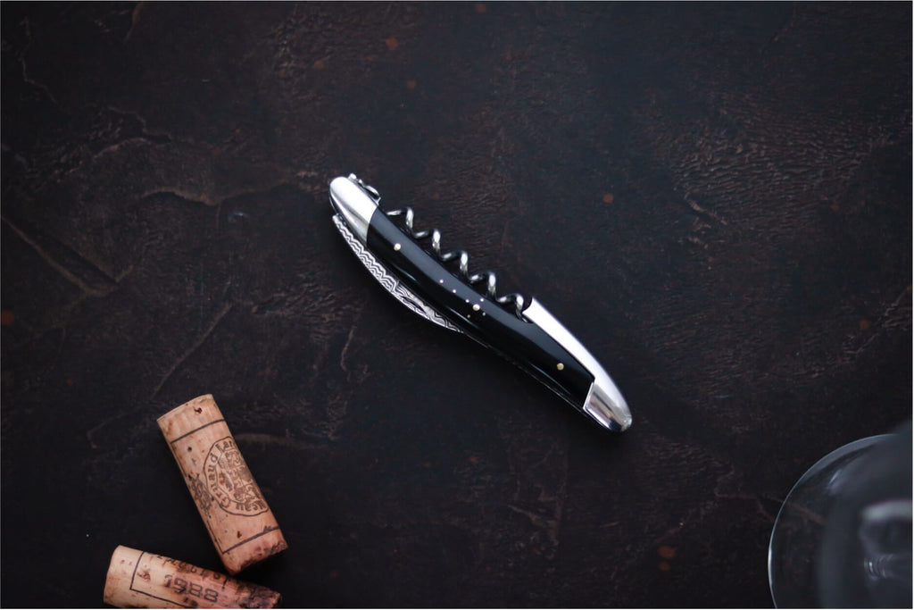 Forge De Laguiole Sommelier corkscrew with Dark Horn and High polish finish.