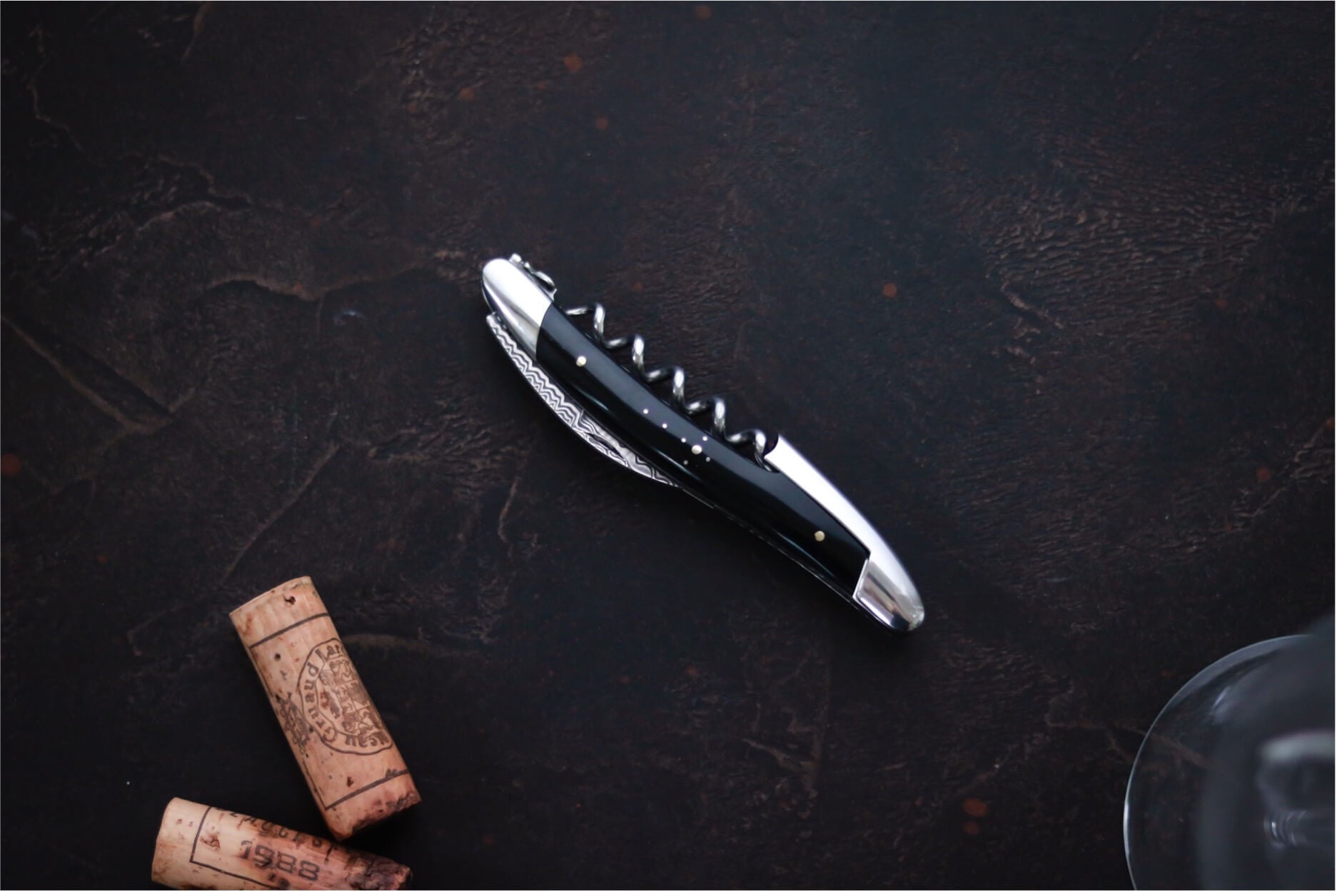 Forge De Laguiole Sommelier corkscrew with Dark Horn and High polish finish.