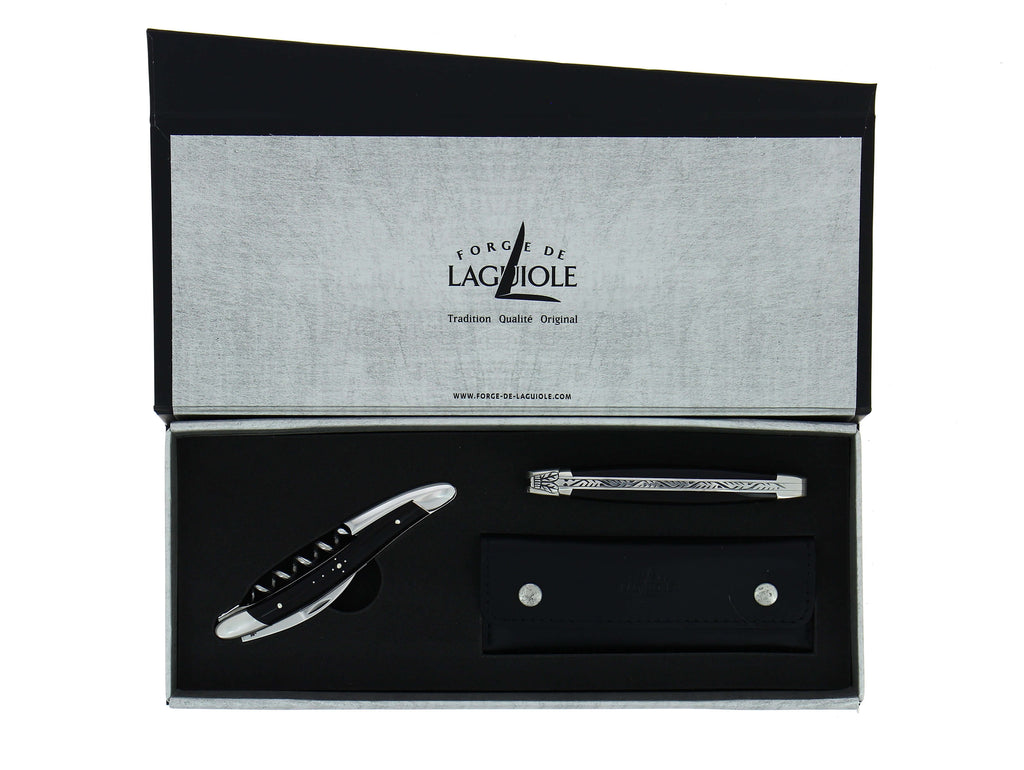 Gavesæt - Dark Horn - Sommelier vinåbner og lommekniv. Højglanspoleret finish