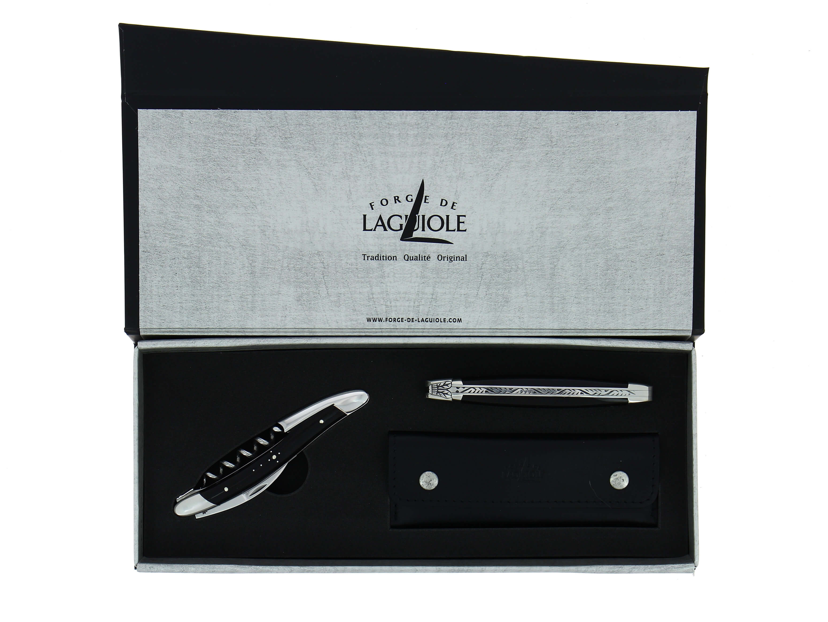 Gavesæt - Dark Horn - Sommelier vinåbner og lommekniv. Højglanspoleret finish