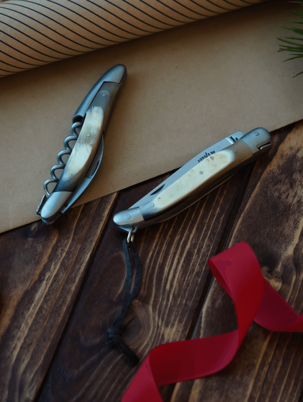 Gavesæt - Aubrac Kohorn - Sommelierkniv og Foldekniv - Forge De Laguiole