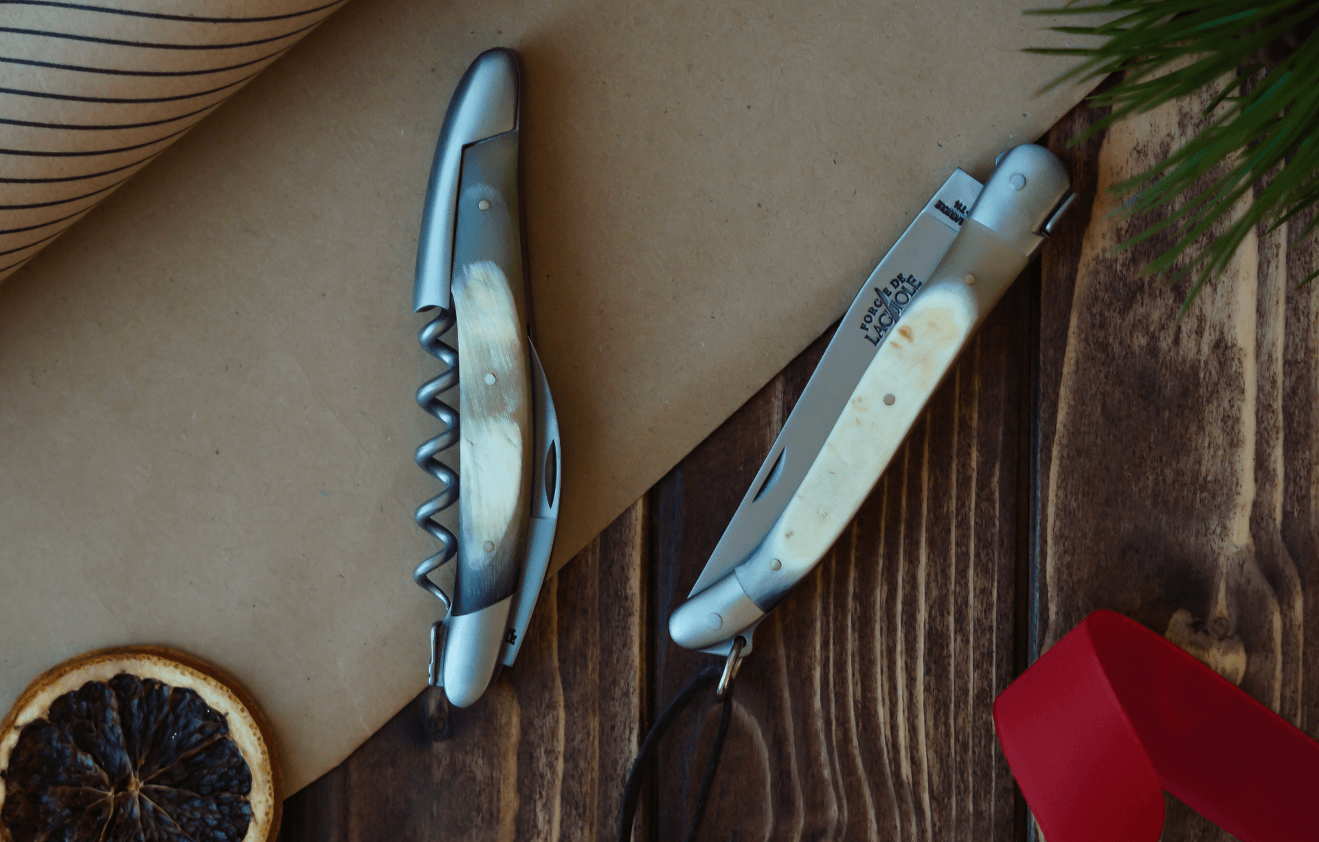 GIftset - Aubrac Cow Horn - Sommelier knife and Folding Knife