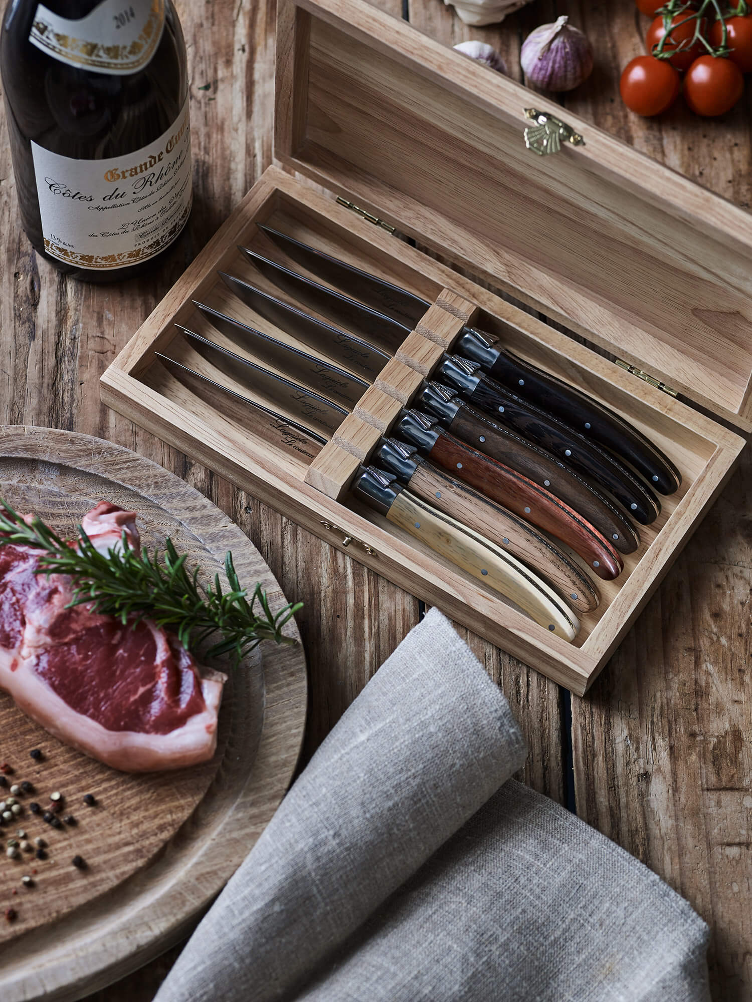 6 or 12 Laguiole  Le Couteau knives with 6 different types of wood