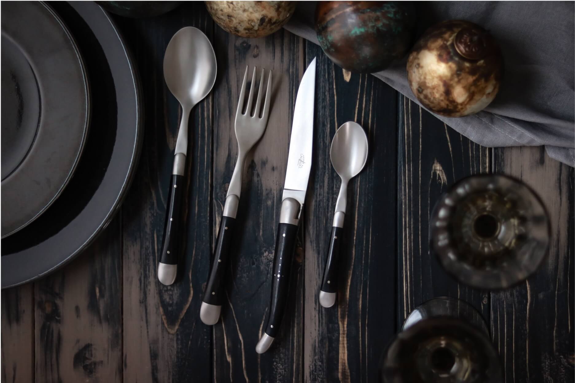 Forge De Laguiole knives with Ebony handle and Stainless Steel Satin Finish