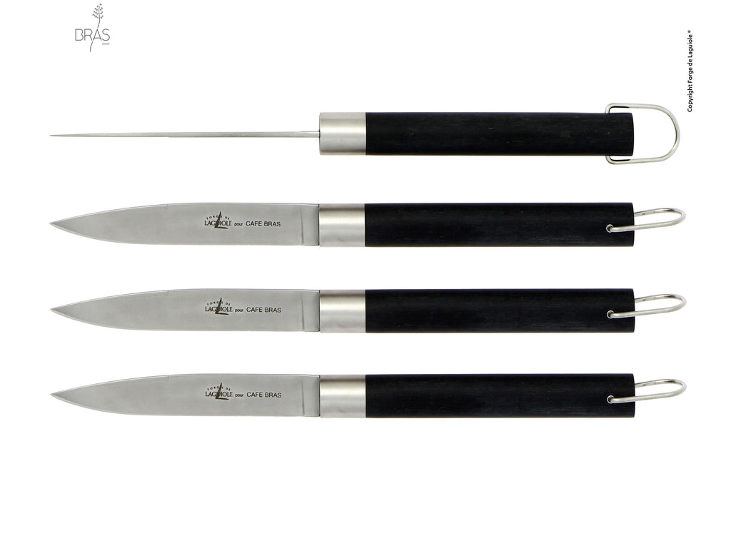 « Café Bras » steak knife designed by Michel Bras, black composite plant fibber handle, 22 cm total length, matt finish