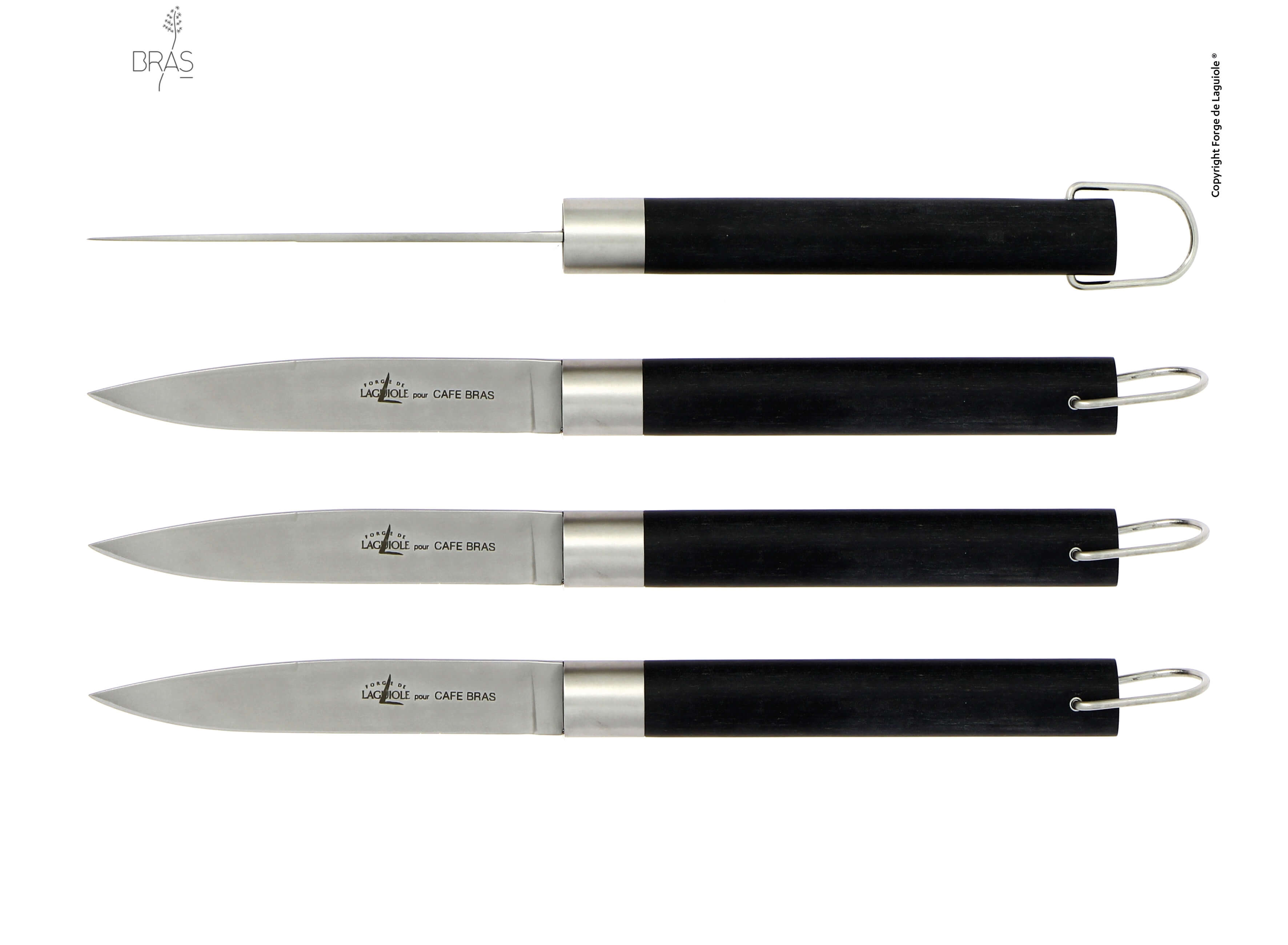 « Café Bras » steak knife designed by Michel Bras, black composite plant fibber handle, 22 cm total length, matt finish