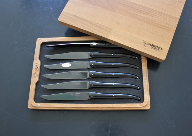 Laguiole En Aubrac Knives with Black Paperstone handle