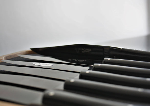Laguiole En Aubrac Knives with Black Paperstone handle