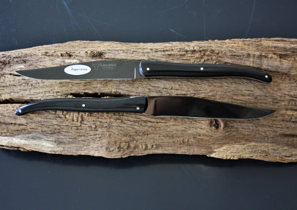 Laguiole En Aubrac Knives with Black Paperstone handle